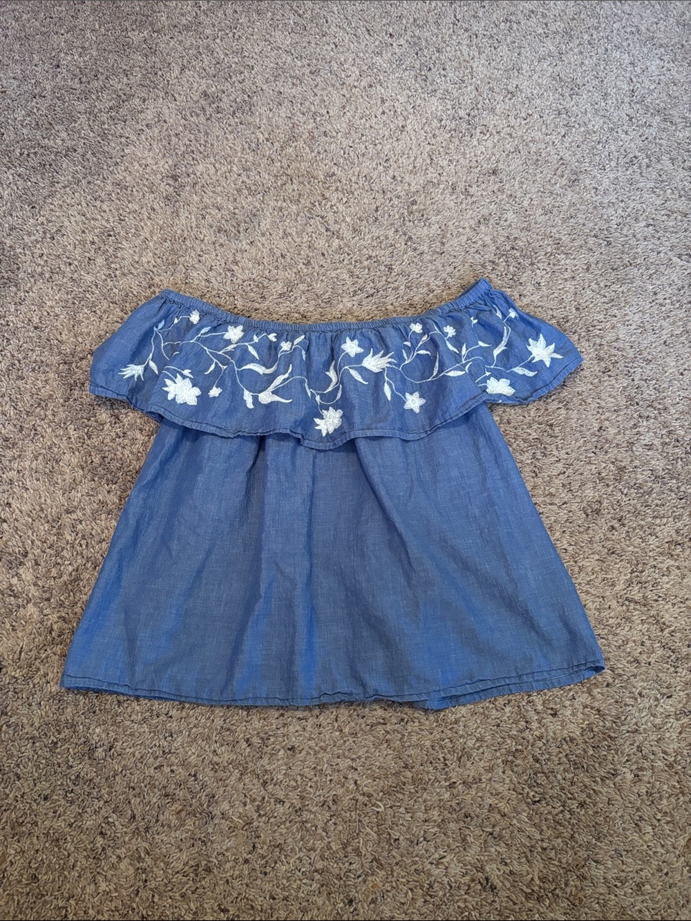 Roper Blue Off-Shoulder Embroidered Top L